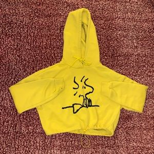 Forever 21: Yellow Peanuts Cropped Hoodie